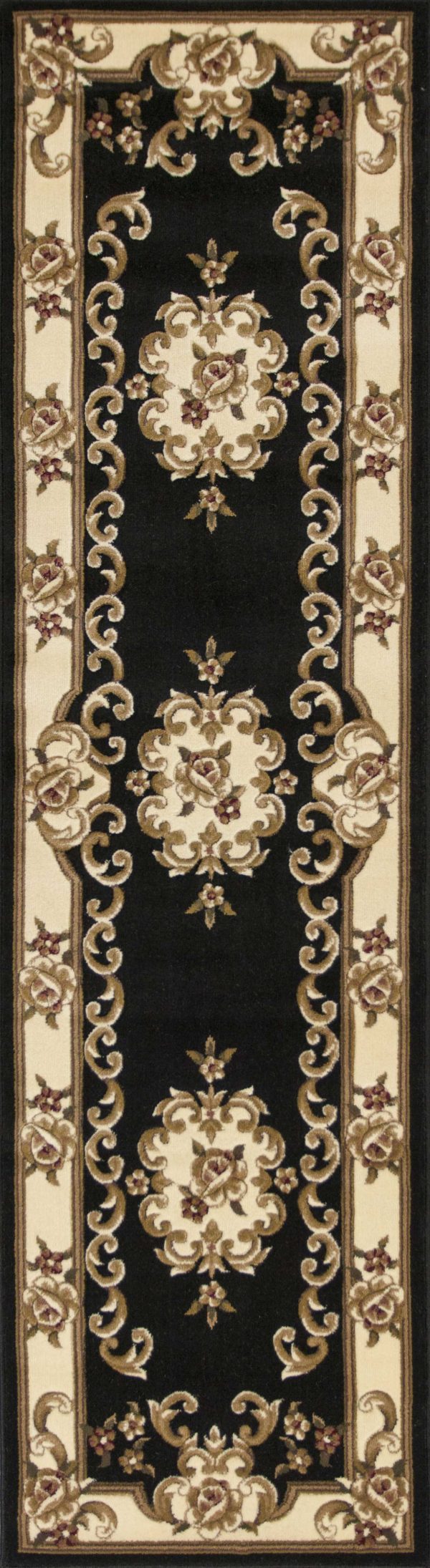 7' Round Black or Ivory Floral Bordered Indoor Area Rug - Image 2