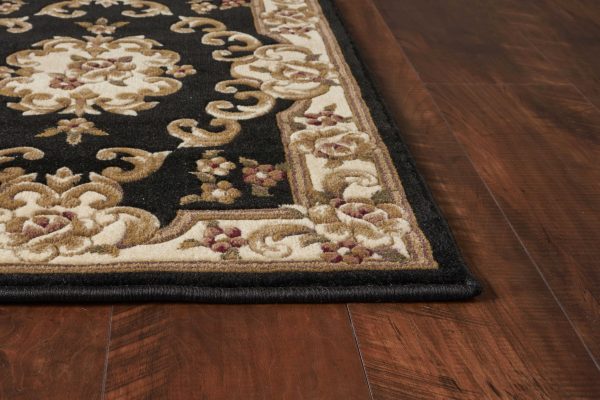 7' Round Black or Ivory Floral Bordered Indoor Area Rug - Image 3