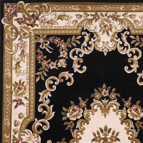 7' Round Black or Ivory Floral Bordered Indoor Area Rug - Image 4