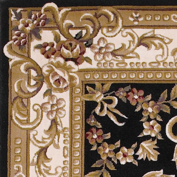 7' Round Black or Ivory Floral Bordered Indoor Area Rug - Image 5
