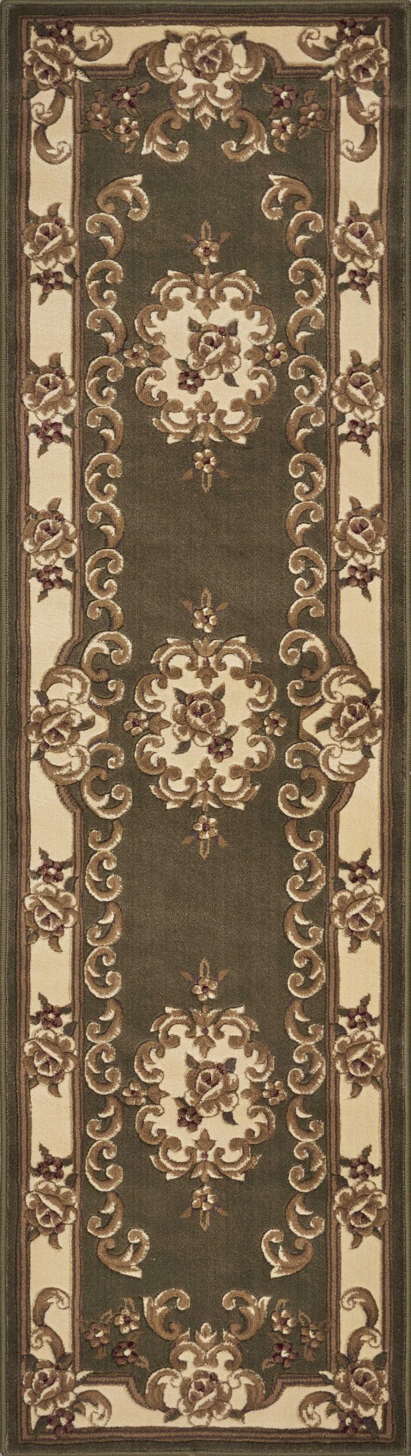 7' Round Green or Ivory Floral Bordered Indoor Area Rug - Image 2