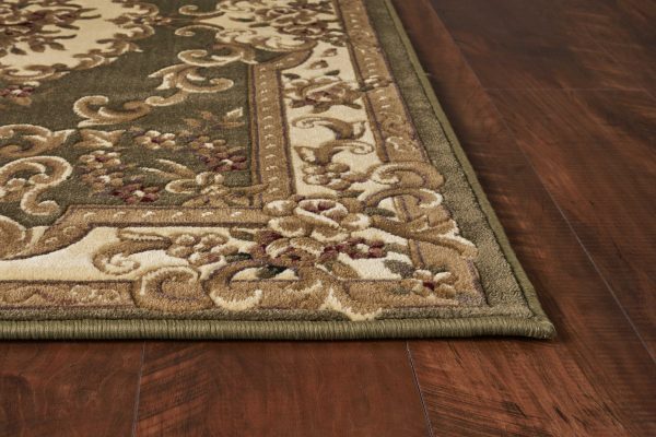 7' Round Green or Ivory Floral Bordered Indoor Area Rug - Image 3
