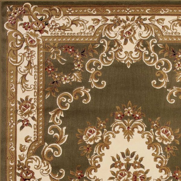 7' Round Green or Ivory Floral Bordered Indoor Area Rug - Image 4