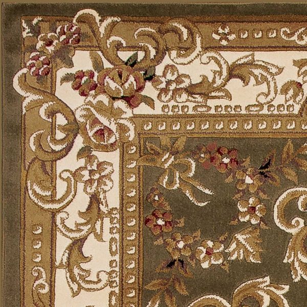 7' Round Green or Ivory Floral Bordered Indoor Area Rug - Image 5