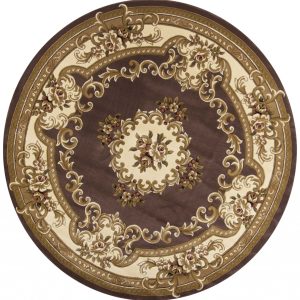 8' Plum Ivory Machine Woven Hand Carved Floral Medallion Round Indoor Area Rug