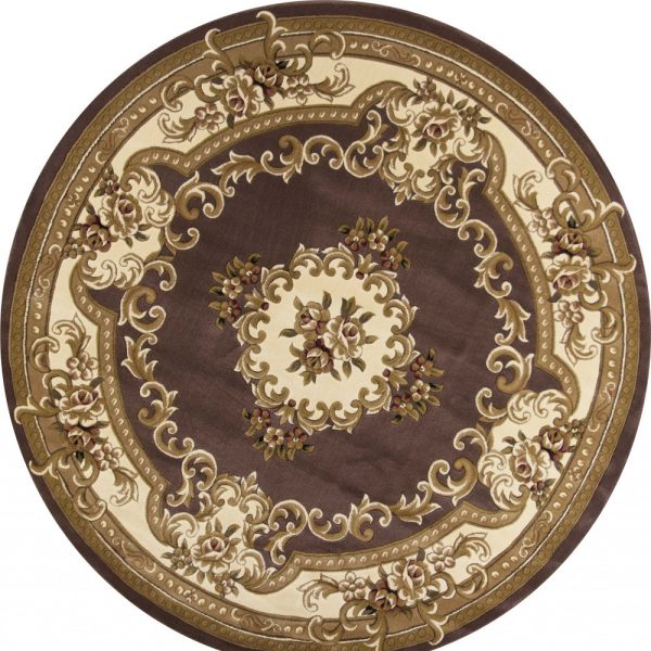 8' Plum Ivory Machine Woven Hand Carved Floral Medallion Round Indoor Area Rug - Image 4