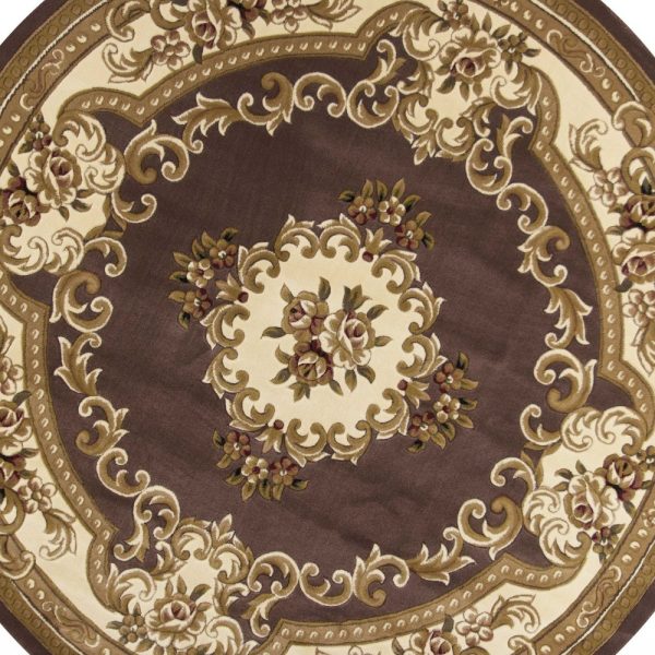 8' Plum Ivory Machine Woven Hand Carved Floral Medallion Round Indoor Area Rug - Image 5