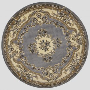 7' Round Slate Blue Floral Bordered Indoor Area Rug