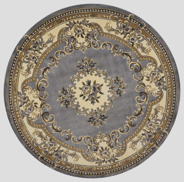 7' Round Slate Blue Floral Bordered Indoor Area Rug