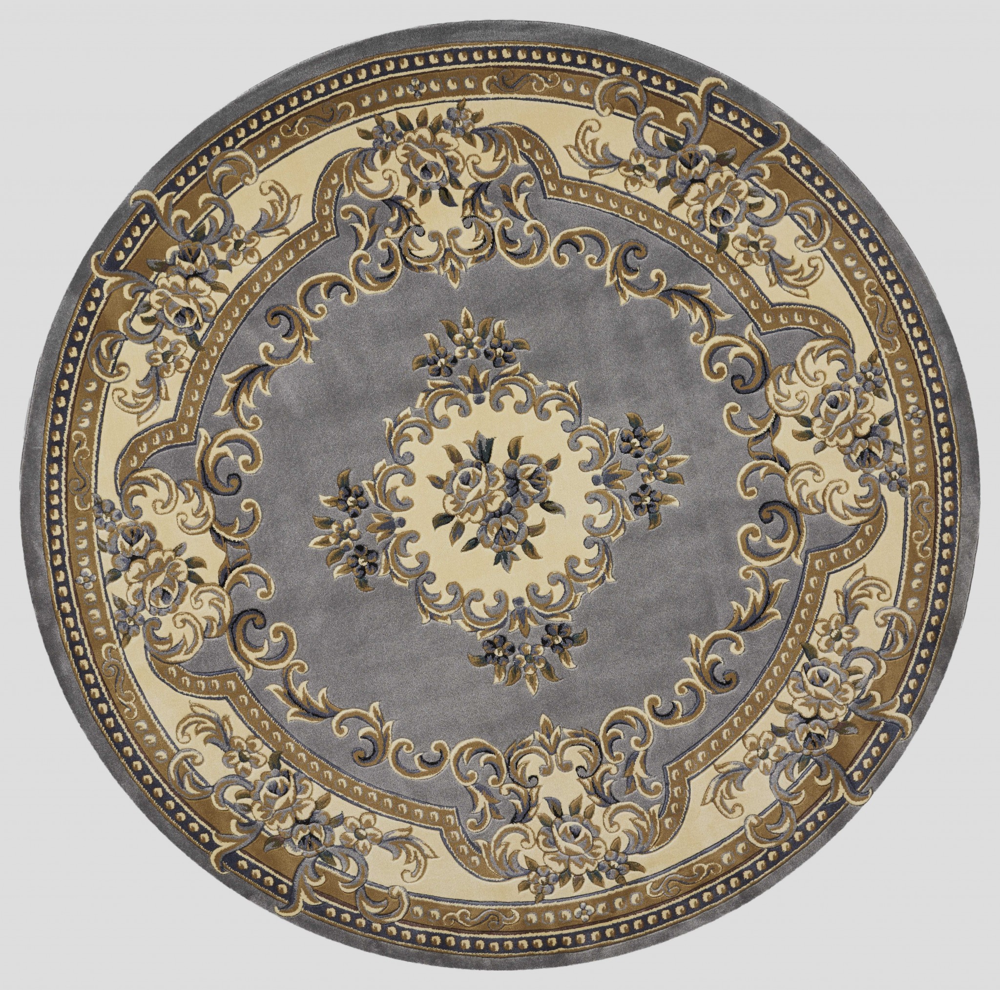7' Round Slate Blue Floral Bordered Indoor Area Rug