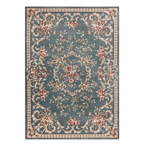 8' x 10' Slate Blue Floral Bordered Indoor Area Rug - Image 2