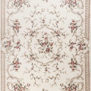 8' x 10' Ivory Floral Bordered Indoor Area Rug
