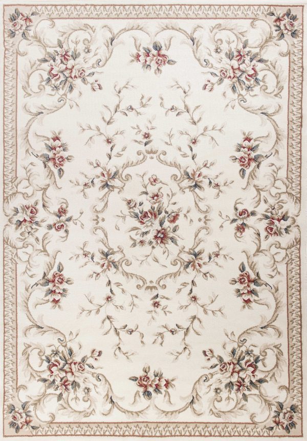 8' x 10' Ivory Floral Bordered Indoor Area Rug