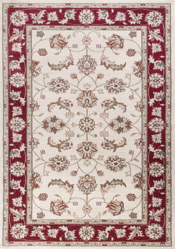 8' x 10' Ivory or Red Floral Vine Bordered Indoor Area Rug