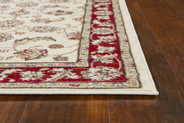 8' x 10' Ivory or Red Floral Vine Bordered Indoor Area Rug - Image 4