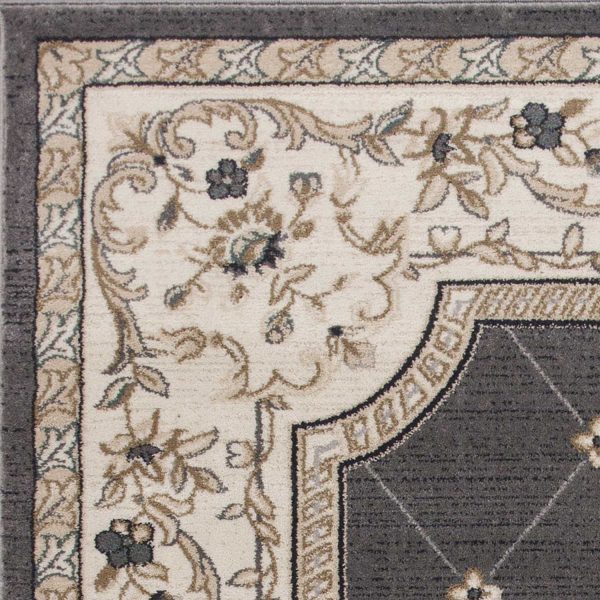 8' x 10' Grey or Ivory Diamond Floral Bordered Indoor Area Rug - Image 2