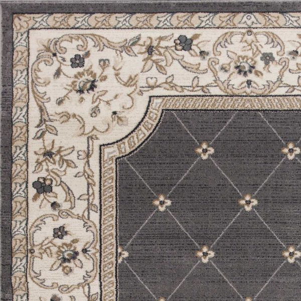 8' x 10' Grey or Ivory Diamond Floral Bordered Indoor Area Rug - Image 3