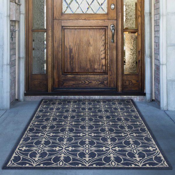 8'x11' Denim Blue Machine Woven UV Treated Ogee Indoor Outdoor Area Rug - Image 2