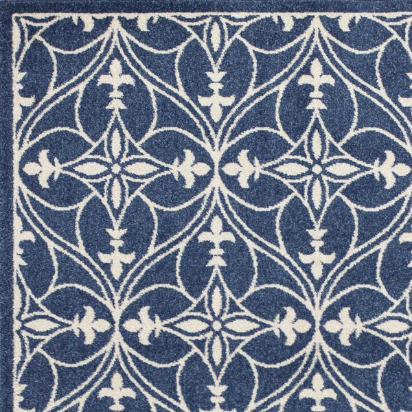 8'x11' Denim Blue Machine Woven UV Treated Ogee Indoor Outdoor Area Rug - Image 4