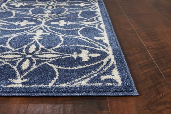 8'x11' Denim Blue Machine Woven UV Treated Ogee Indoor Outdoor Area Rug - Image 5