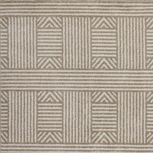 8'x11' Beige Machine Woven UV Treated Abstract Lines Indoor Outdoor Area Rug - Image 3