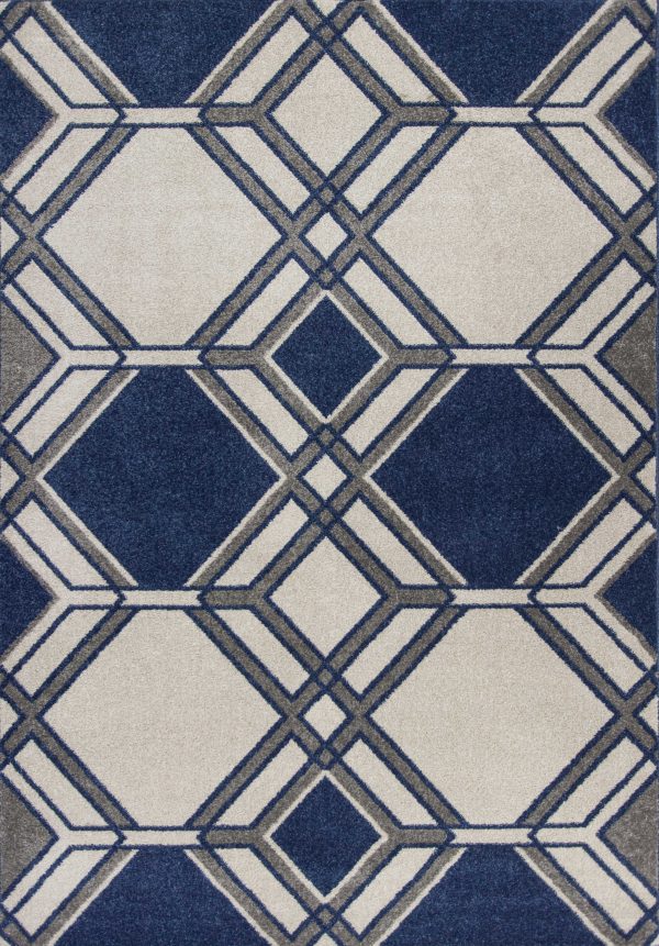 7' x 11' Ivory or Denim Geometric Hexagon UV Treated Indoor Area Rug
