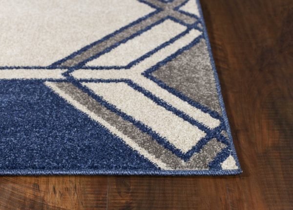 7' x 11' Ivory or Denim Geometric Hexagon UV Treated Indoor Area Rug - Image 4