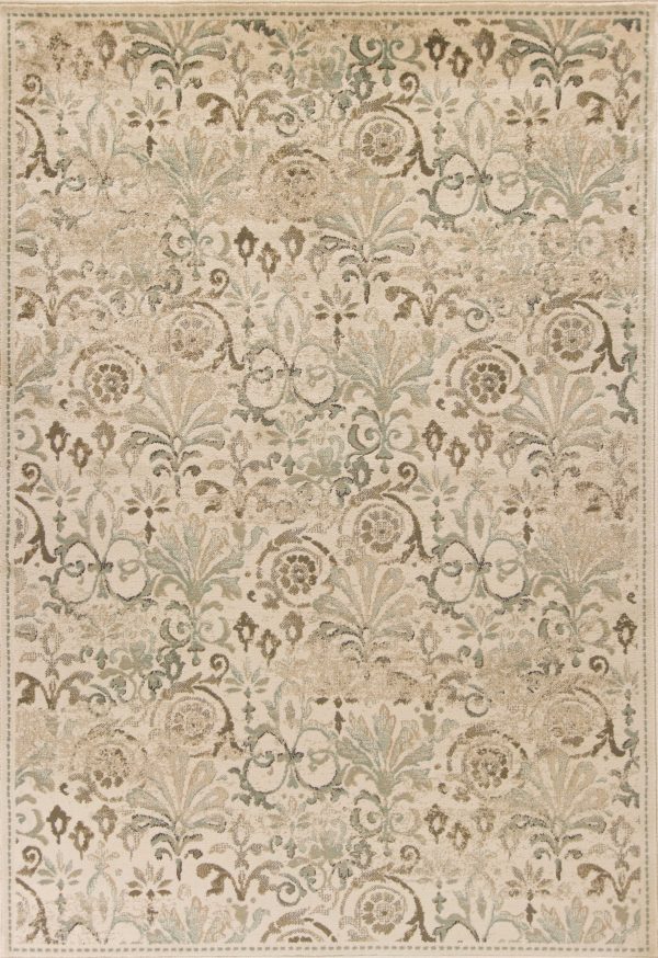 8'x11' Ivory Machine Woven Floral Traditional Indoor Area Rug