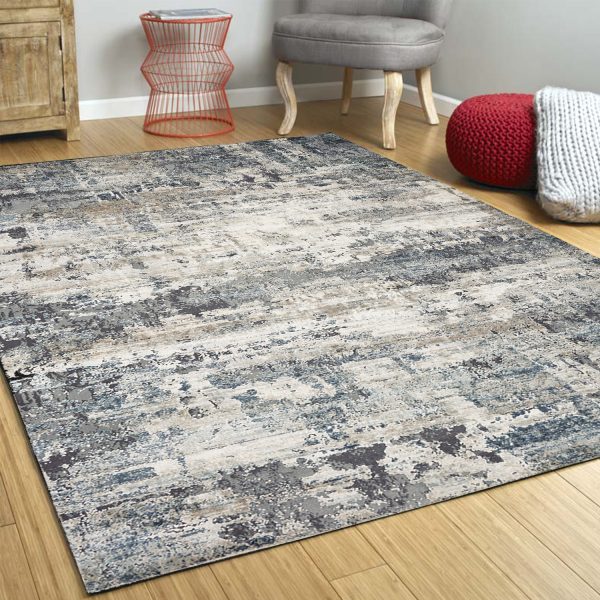 5'x8' Ivory Teal Machine Woven Abstract Splatter Indoor Area Rug - Image 5