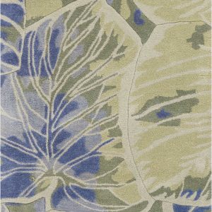 2' x 10' Blue or Green Oversized Leaves Wool Indoor Runner Rug