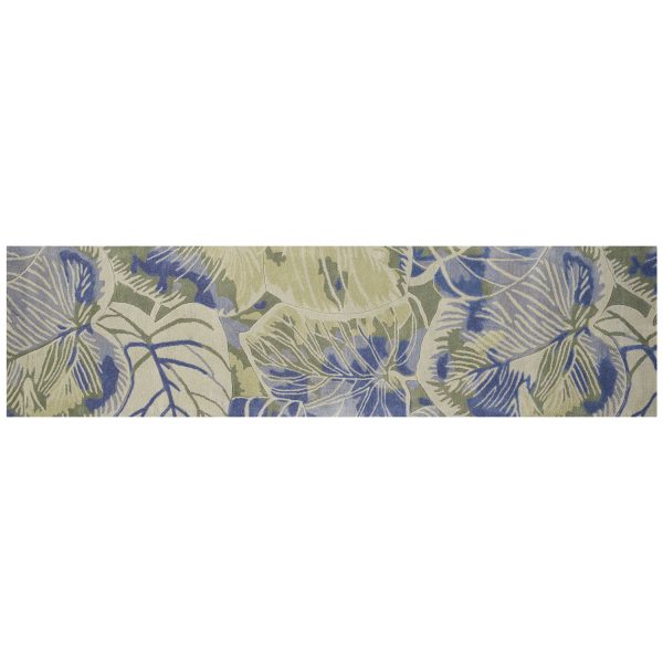 2' x 10' Blue or Green Oversized Leaves Wool Indoor Runner Rug - Image 2