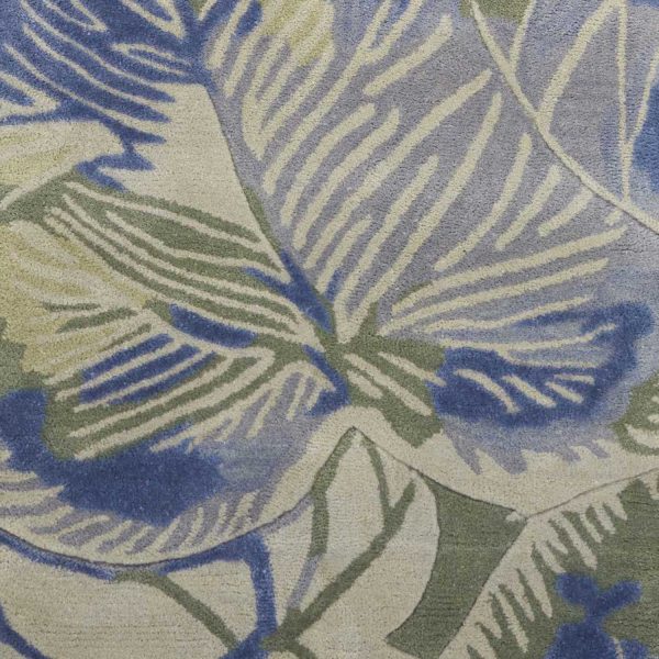 2' x 10' Blue or Green Oversized Leaves Wool Indoor Runner Rug - Image 3
