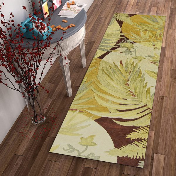 10' Coral Ivory Hand Tufted Tropical Plants Indoor Runner Rug - Image 4