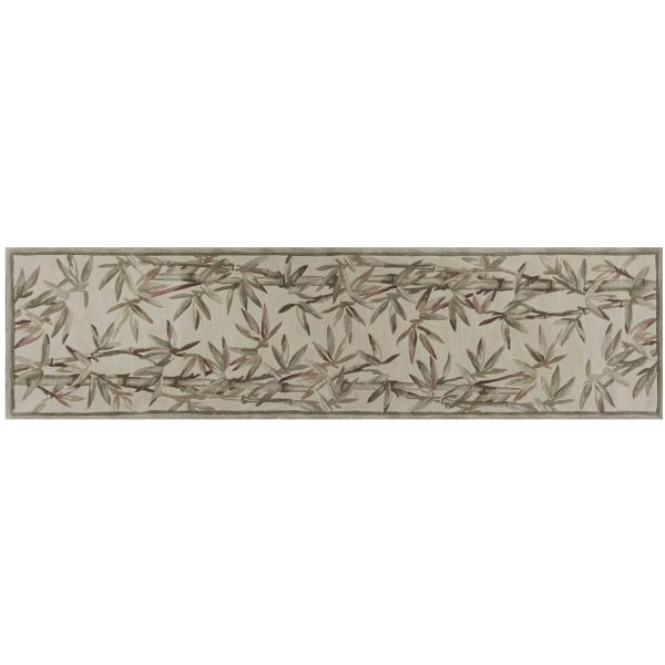 2' x 10' Ivory Bamboo Leaves Wool Indoor Runner Rug - Image 2
