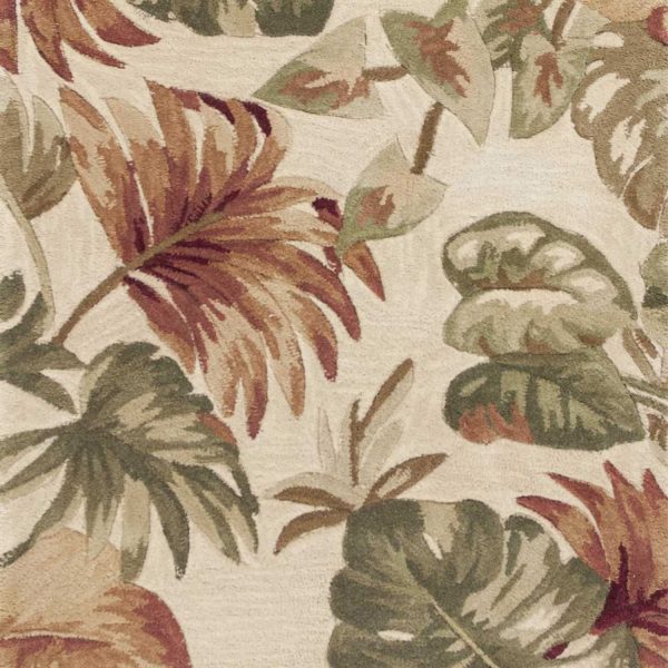 2' x 10' Beige Palm Leaves Wool Indoor Runner Rug - Image 3