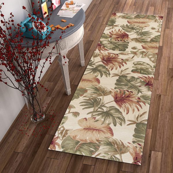 2' x 10' Beige Palm Leaves Wool Indoor Runner Rug - Image 4