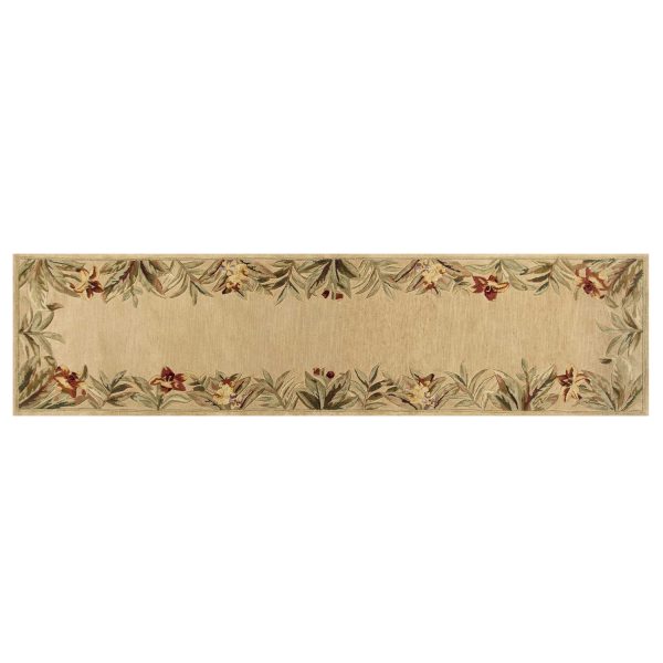 10' Ivory Hand Tufted Bordered Tropical Plants Indoor Runner Rug - Image 2