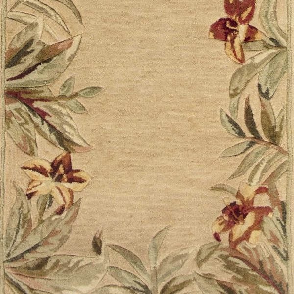 10' Ivory Hand Tufted Bordered Tropical Plants Indoor Runner Rug - Image 3