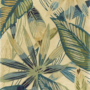 10' Ivory Hand Tufted Tropical Leaves Indoor Runner Rug