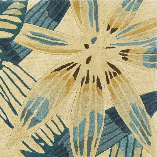 10' Ivory Hand Tufted Tropical Leaves Indoor Runner Rug - Image 2