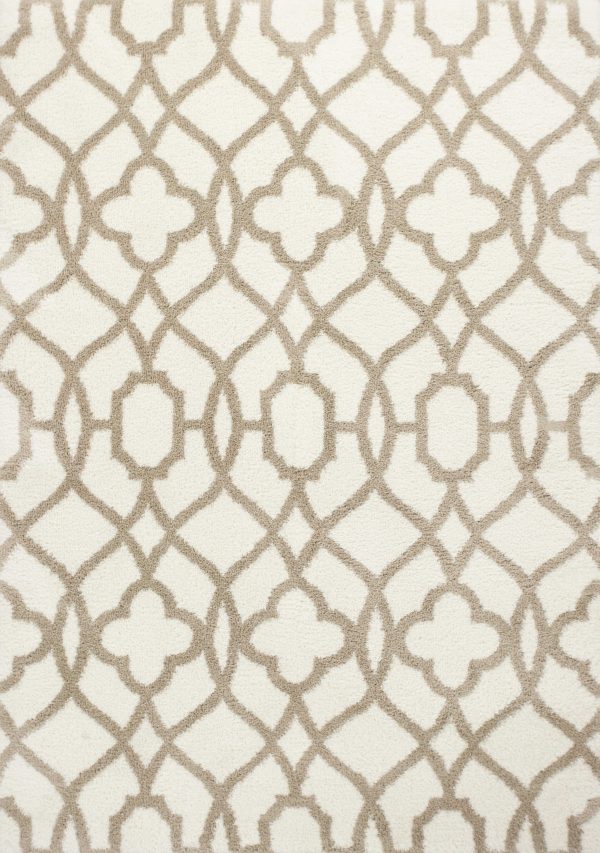5' x 8' Ivory or Beige Geometric Trellis Microfiber Indoor Area Rug