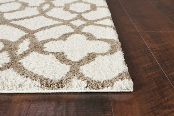 5' x 8' Ivory or Beige Geometric Trellis Microfiber Indoor Area Rug - Image 4