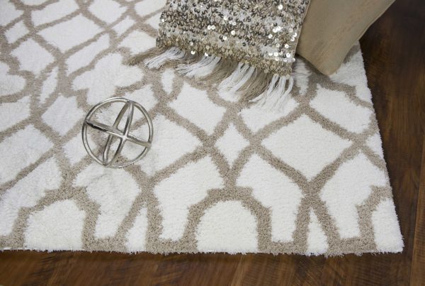 5' x 8' Ivory or Beige Geometric Trellis Microfiber Indoor Area Rug - Image 5
