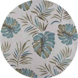5' Round Ivory Tropical Leaves Indoor Area Rug