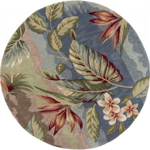 5' Round Blue or Sage Tropical Leaves Indoor Area Rug