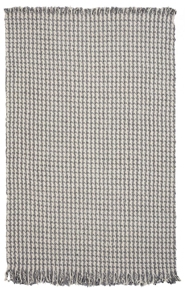 5' x 8' Ivory or Grey Plaid Knitted Wool Indoor Area Rug with Fringe