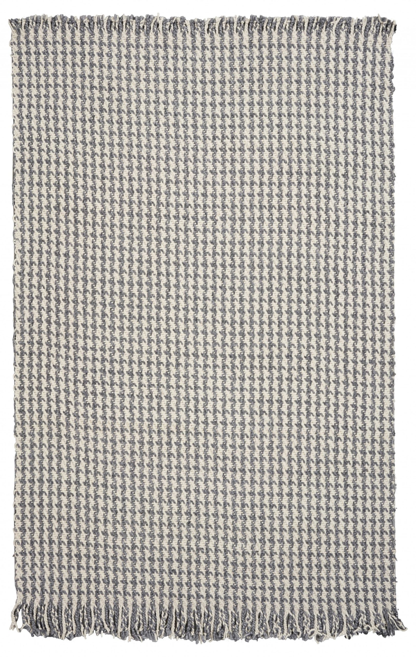 5' x 8' Ivory or Grey Plaid Knitted Wool Indoor Area Rug with Fringe