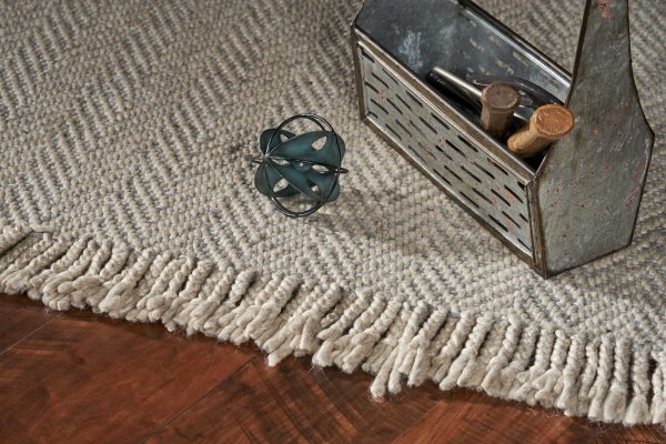 5'x8' Oatmeal Beige Hand Woven Houndstooth Indoor Area Rug - Image 5