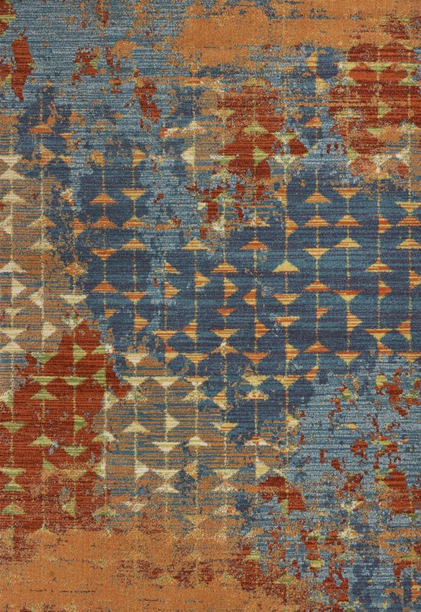 7'x10' Blue Coral Machine Woven Abstract Triangular Strings Indoor Area Rug