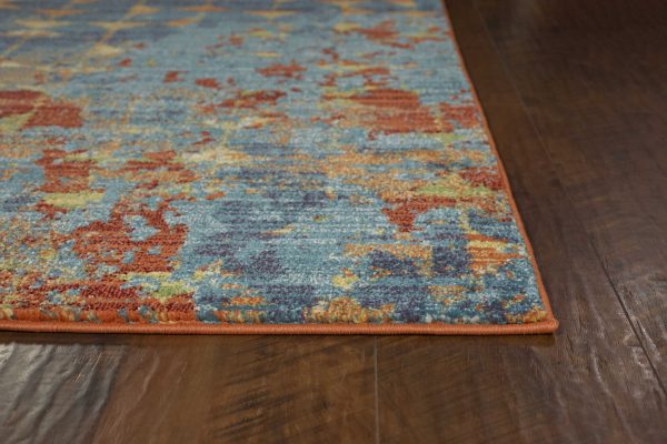 7'x10' Blue Coral Machine Woven Abstract Triangular Strings Indoor Area Rug - Image 4